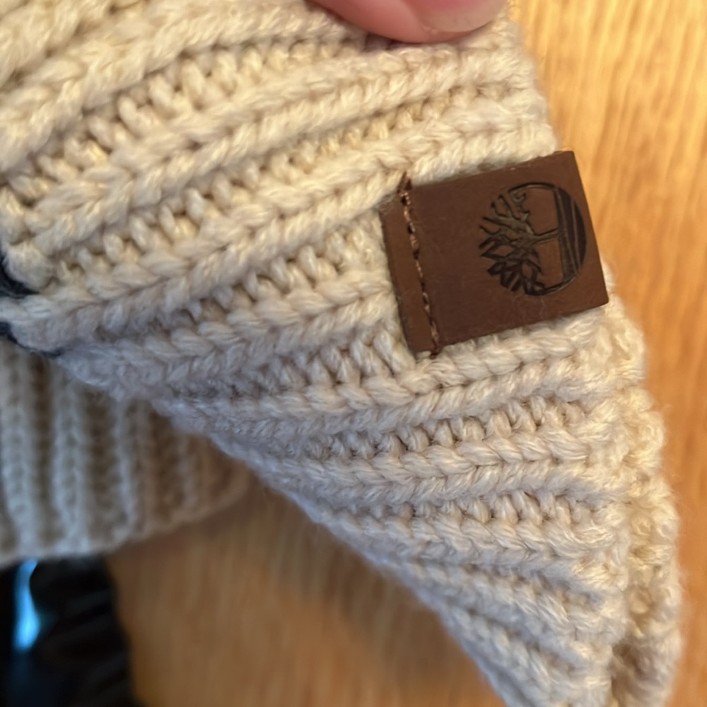 New TIMBERLAND navy blue ivory knit fall winter scarf woven soft warm cozy - Picture 6 of 6
